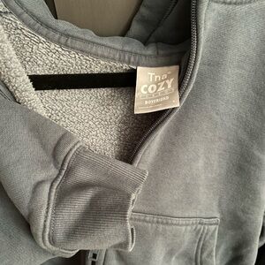 TNA Cozy Boyfriend Cropped Zip-up in Steel Blue